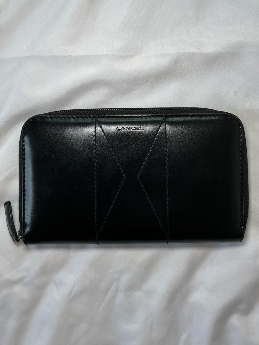 Lancel Black Leather Zip Wallet